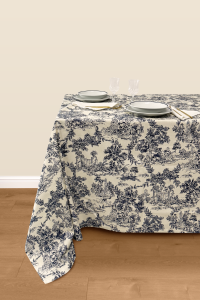 Tovaglia Toile De Jouy Blu in Puro Cotone