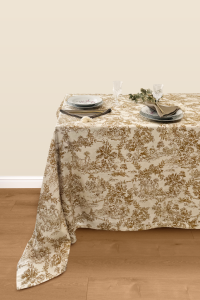 Tovaglia Toile De Jouy Giallo in Puro Cotone